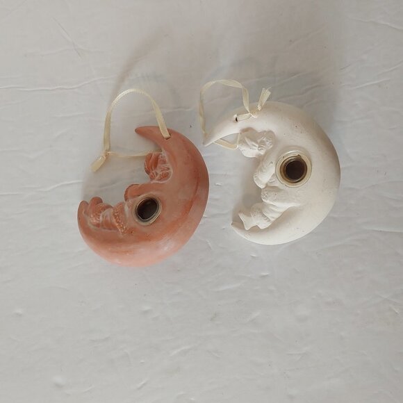 Ceramic Clay Half Moon Sleeping Santa Christmas Tree Holiday Ornaments Vintage - Picture 3 of 10